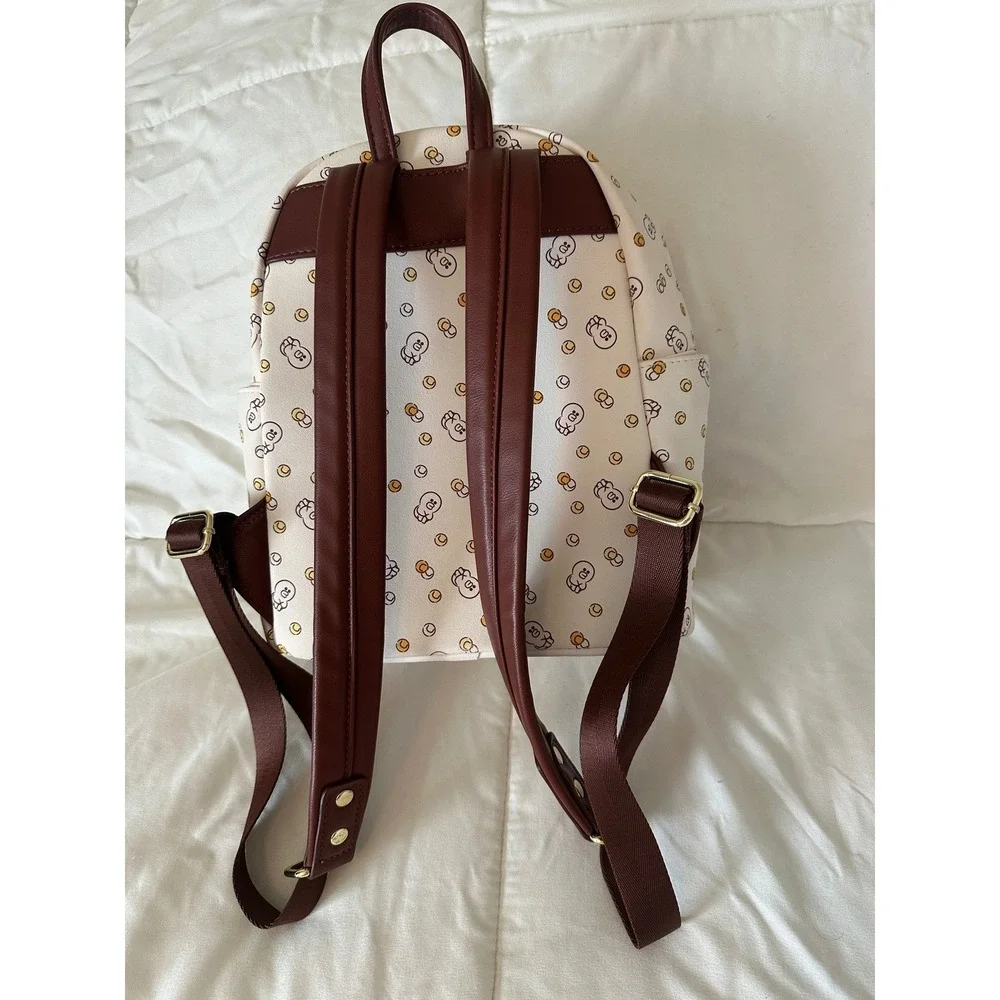 LINE‎ FRIENDS Brown Bear Gumball Machine Mini Backpack Cream Maroon Faux Leather
